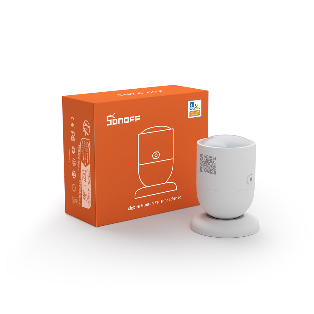 Sonoff Zigbee Human Presence Sensor - This sensor uses radio waves to detect human presence. Use it to trigger automation effects when someone is using a specific area - even if they're sitting still!
