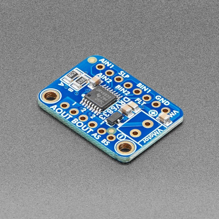 Adafruit DRV8833 DC/Stepper Motor Driver Breakout Board - Spin two DC motors or step one bi-polar or uni-polar stepper with up to 1.2A per channel using the DRV8833.