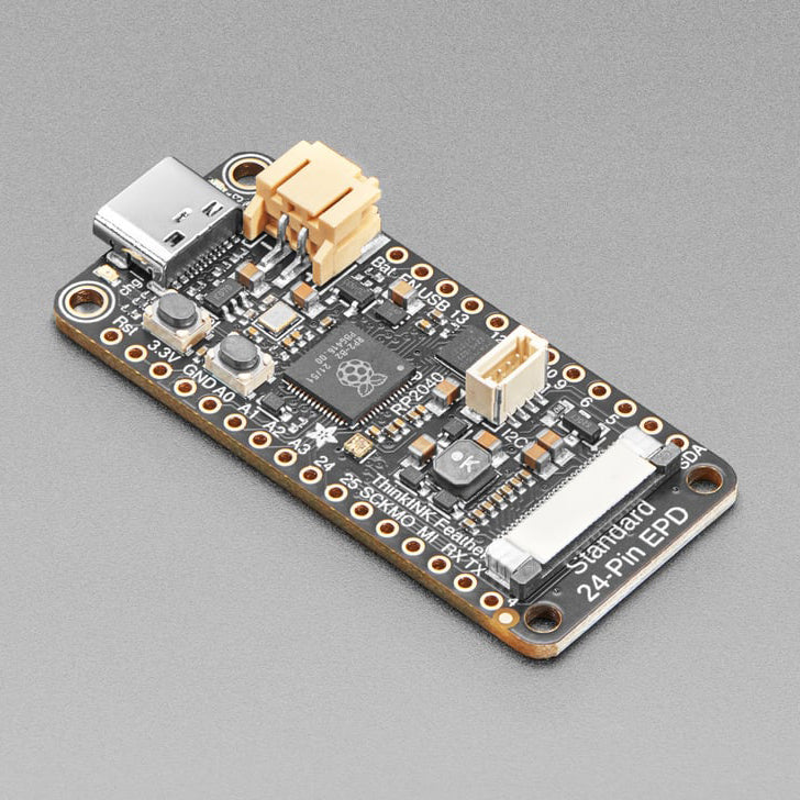 Adafruit RP2040 Feather ThinkInk for 24-pin E-Paper Displays - STEMMA QT - Easy e-paper and RP2040 finally come to your Feather with this Adafruit RP2040 Feather Think Ink that's designed to make it a breeze to add almost any common e-Ink/e-Paper display.