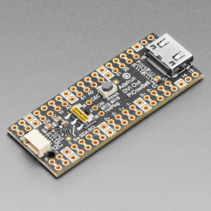 Adafruit PiCowbell DVI Output for Pico - Works with HDMI Display - Ding dong! Hear that? It's the PiCowbell ringing, letting you know that the new Adafruit PiCowbell DVI Output for Pico is in stock and ready to display images and graphics from a microcontroller directly to an HDMI monitor or television! Note it doesn't do audio, just graphics.