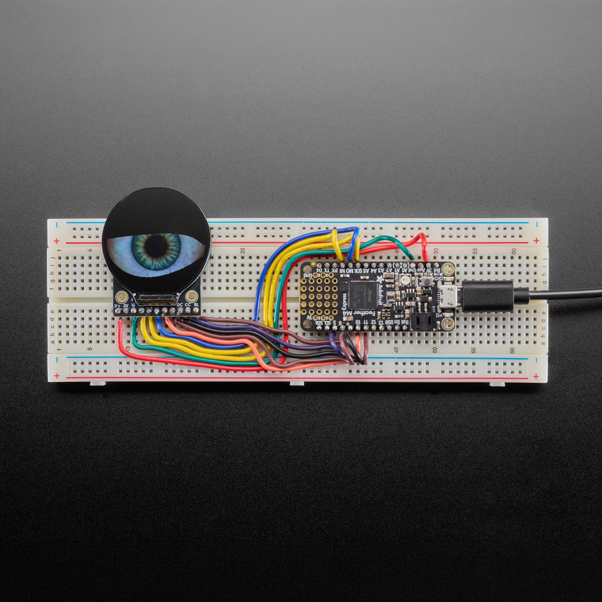 Adafruit 1.28" 240x240 Round TFT LCD Display with MicroSD - GC9A01A with EYESPI Connector - 'Round these parts we enjoy unusually-shaped displays. And this one certainly fits the description - it's a 1.28" diagonal TFT that comes in a round shape and contains a high density 220 ppi, 240x240 pixel RGB display with full-angle viewing.