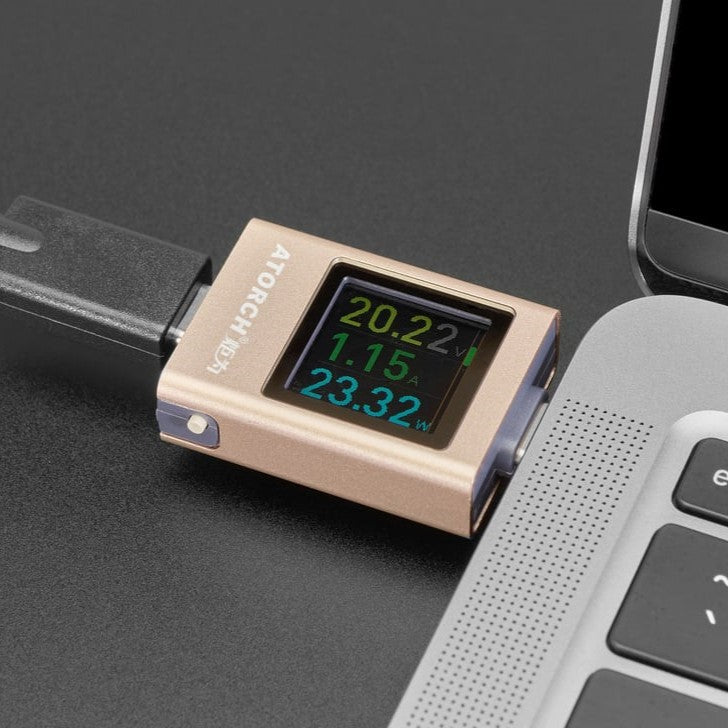 USB C Power Monitor / Analyzer with Color TFT Graphing Display - This USB-C power meter lets you monitor voltages, amps and watts in real time on its 17x17mm OLED display.