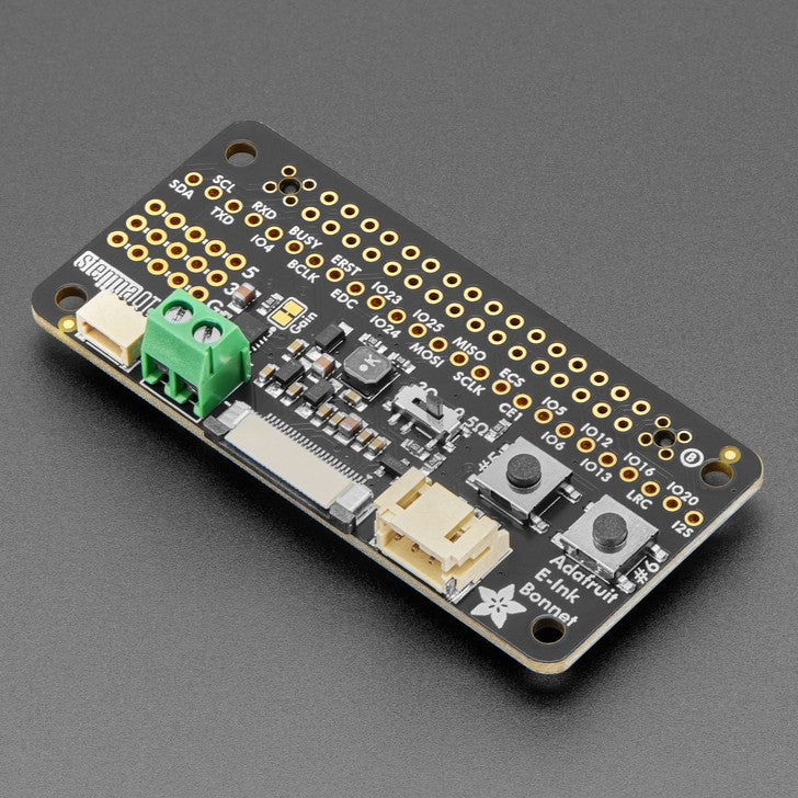 Adafruit E-Ink Bonnet for Raspberry Pi - 24-pin E-Paper Displays - This add-on makes it a breeze to add any 'standard' pinout 24-pin flex-connector E-Ink display to your Raspberry Pi computer.