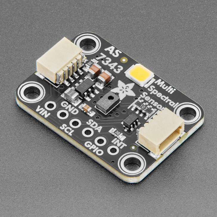 Adafruit AS7343 14-Channel Light / Color Sensor Breakout - STEMMA QT / Qwiic - The Adafruit AS7343 14-Channel Light / Color Sensor Breakout is a multi-channel spectrometer, which is a special type of light sensor that is able to detect not only the amount of light present but also the amounts of light within different wavelengths.