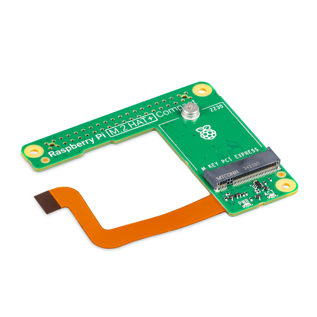 Raspberry Pi M.2 HAT+ Compact - Connect an M.2 solid state drive (or other peripheral) up to the PCIe interface on your Raspberry Pi 5. The Compact version is compatible with the official Raspberry Pi 5 case.