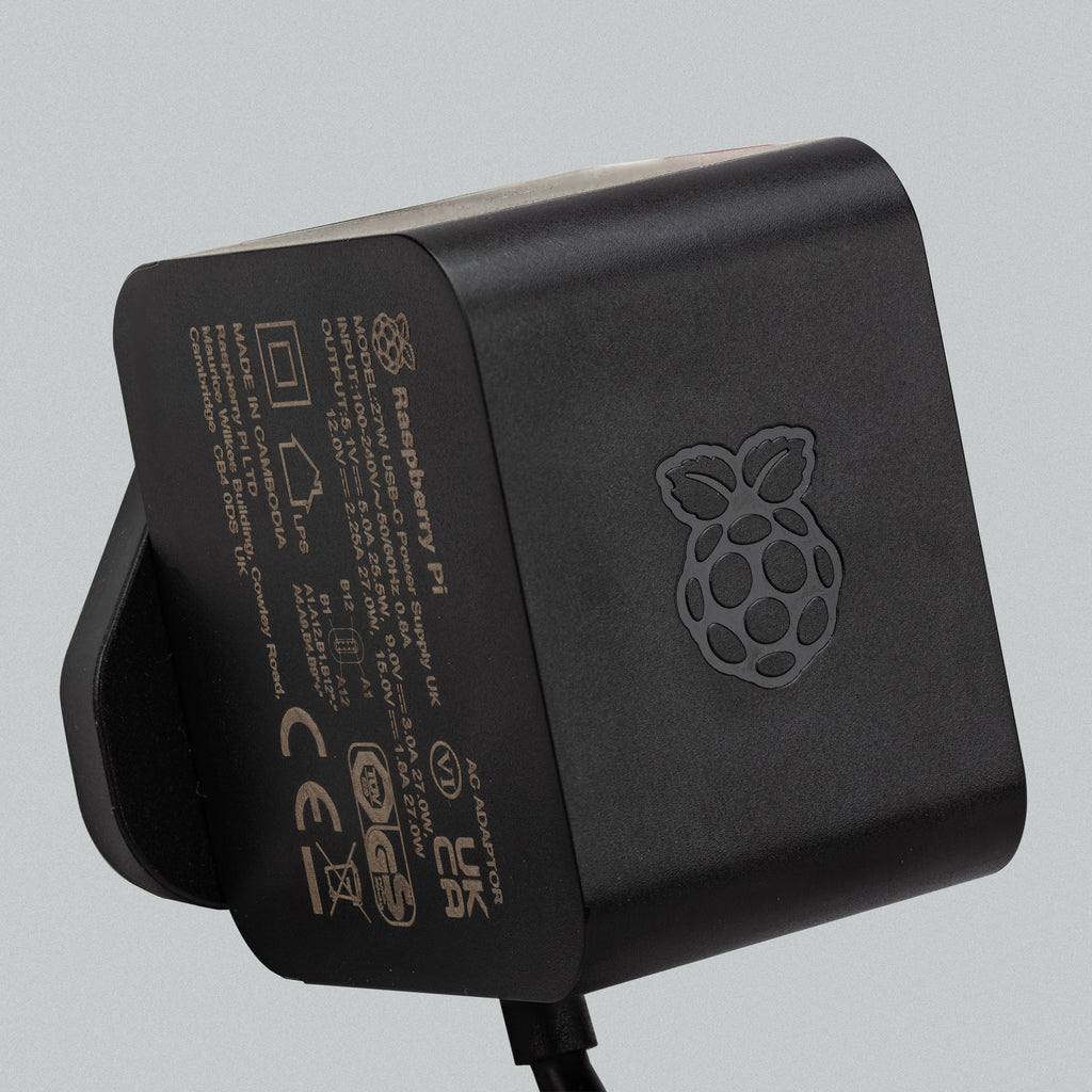 Raspberry Pi 5 Official 27W PSU - The new 27W USB-C PD (Power Delivery) Power Supply will deliver a maximum of 5.1V, 5A enabling the Raspberry Pi 5 to power a wider range of peripherals.
