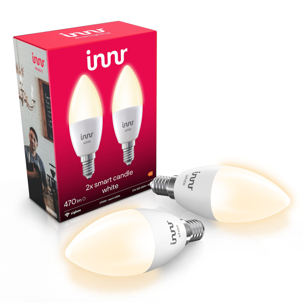 Innr Zigbee E14 Candle Bulbs 2-Pack - A pair of sleek, smart, and stylish smart bulbs to set the perfect mood. Available in warm white and comfort/tunable white version.