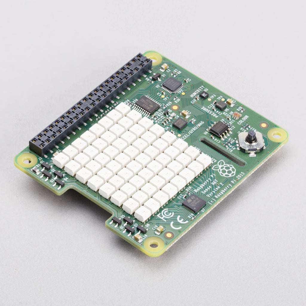 Raspberry Pi Sense HAT V2 - An add-on board that gives your Raspberry Pi an array of sensing capabilities - pressure, humidity, temperature and orientation sensors plus a beautiful 8x8 LED matrix.