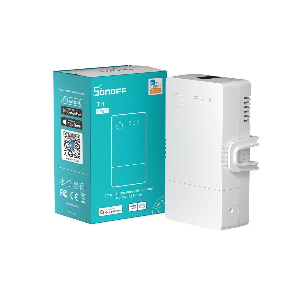 Sonoff Wi-Fi Smart Relay With Sensor Input (230V / 16A) - TH Origin is a Wi-Fi-enabled smart relay that can be triggered automatically by a temperature, humidity, or soil moisture sensor.