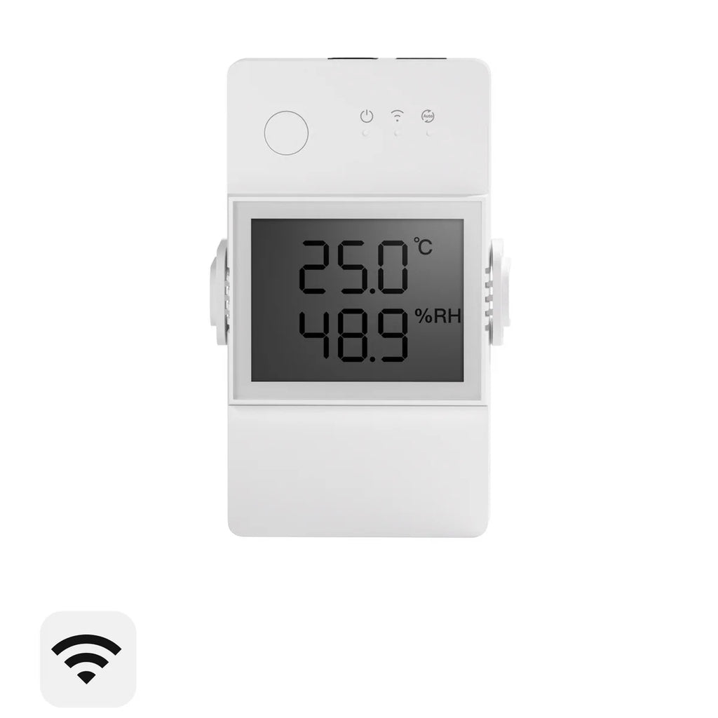 Sonoff Wi-Fi Smart Relay with Display (230V / 16A) - TH Elite is a Wi-Fi smart relay with a built-in screen that switches heaters, fans and pumps automatically based on temperature and humidity.