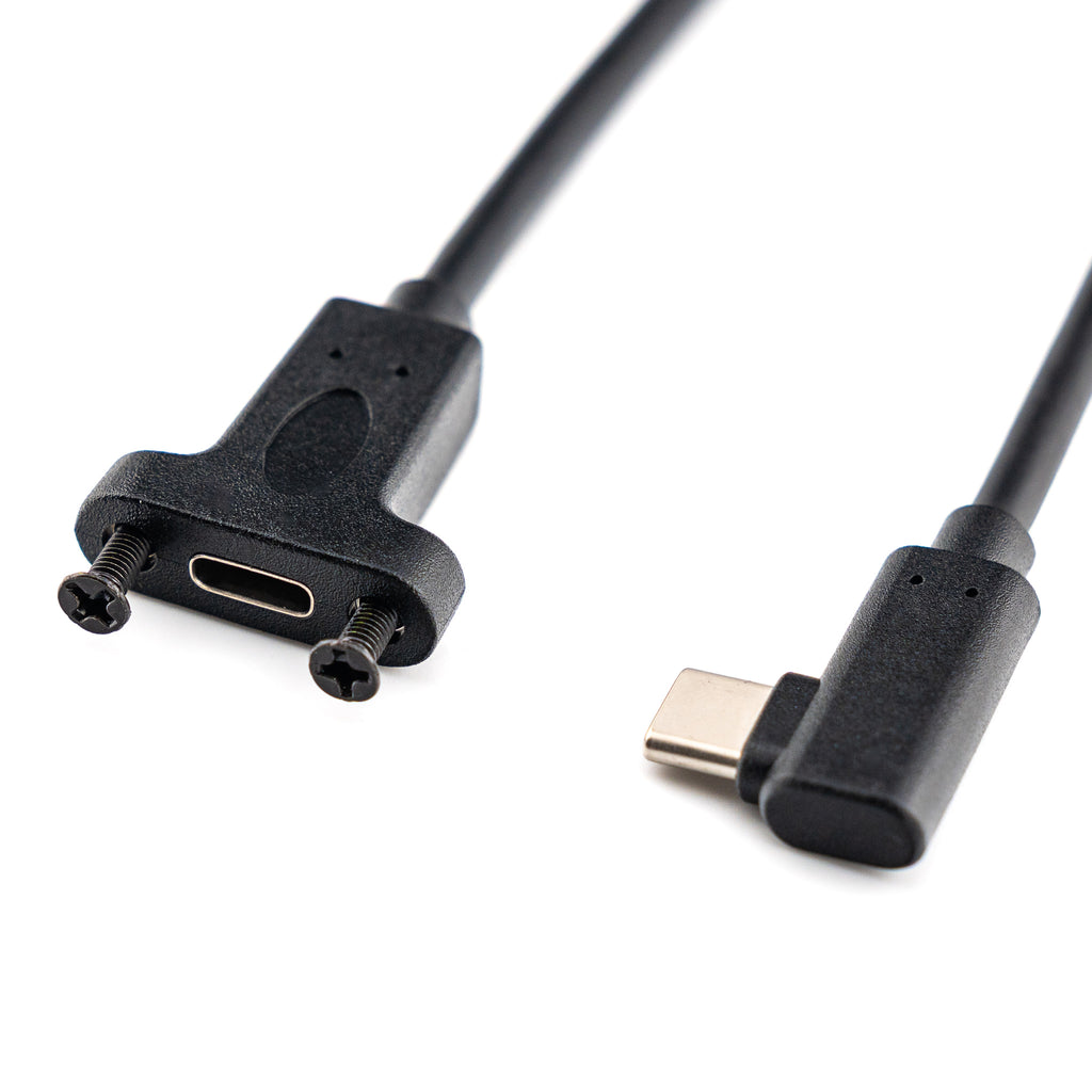 Right-angle Panel Mount Extension Cables (25cm) - This compact little extension cable lets you add a handy USB port to the outside of your project.