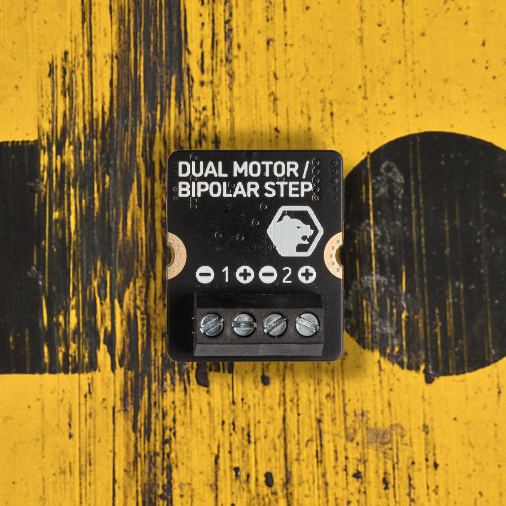 Dual Motor / Bipolar Stepper Module for Yukon - Drive two brushed DC motors or one bipolar stepper motor from your Pimoroni Yukon project, with this dual motor driver with adjustable current limiting.