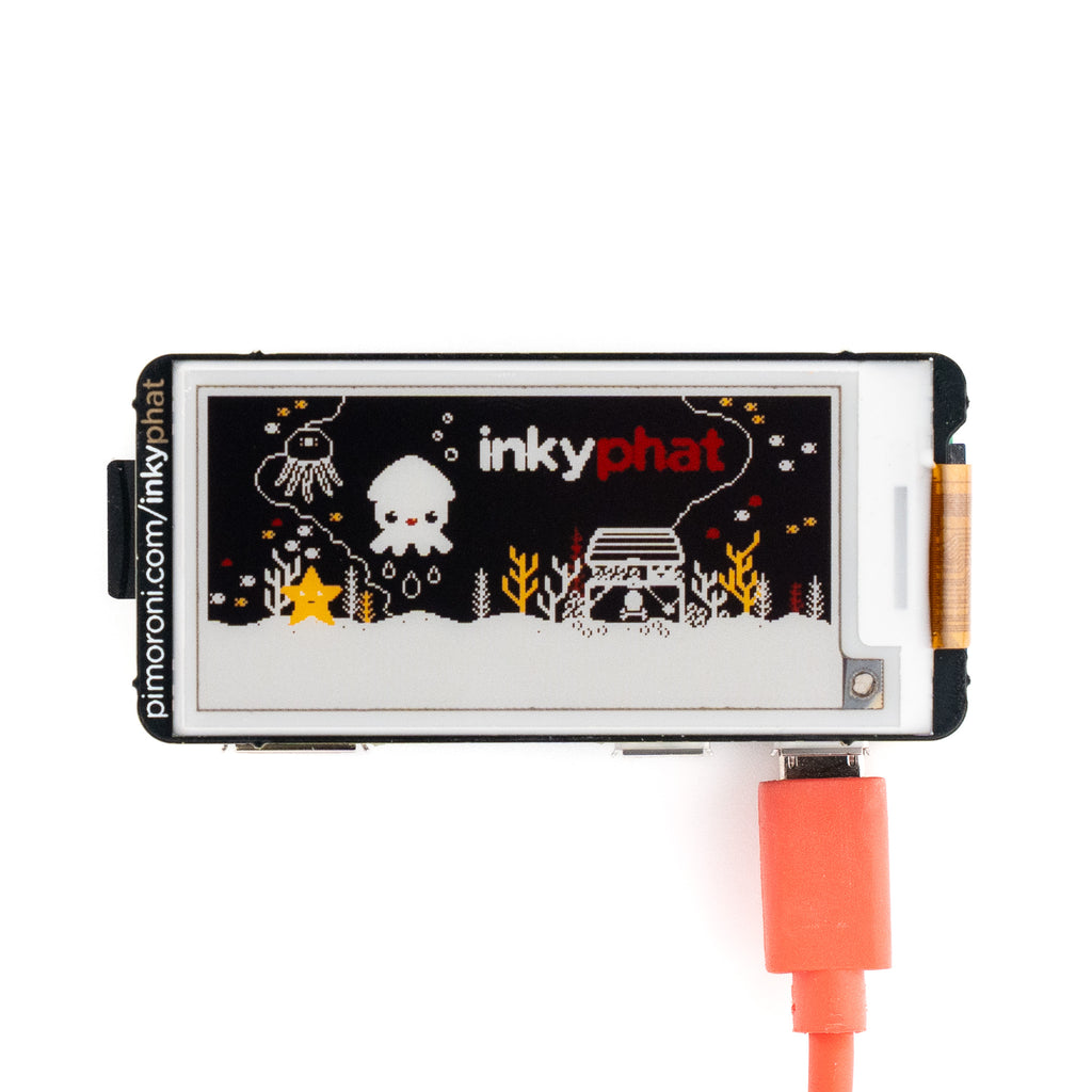 Inky pHAT (4 Colour ePaper/E Ink®/EPD) - A low-energy, high-falutin, E Ink® display for your Raspberry Pi. Now available in a four colour version (red / yellow / black / white).