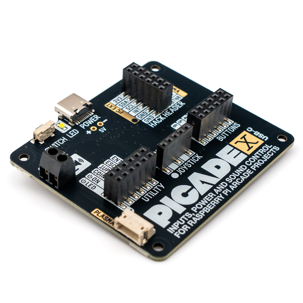 Picade X HAT USB-C - Turn your Raspberry Pi into a retro games console! Picade X HAT includes joystick and button inputs, a 3W I2S DAC/amplifier, and soft power switch. Nice!