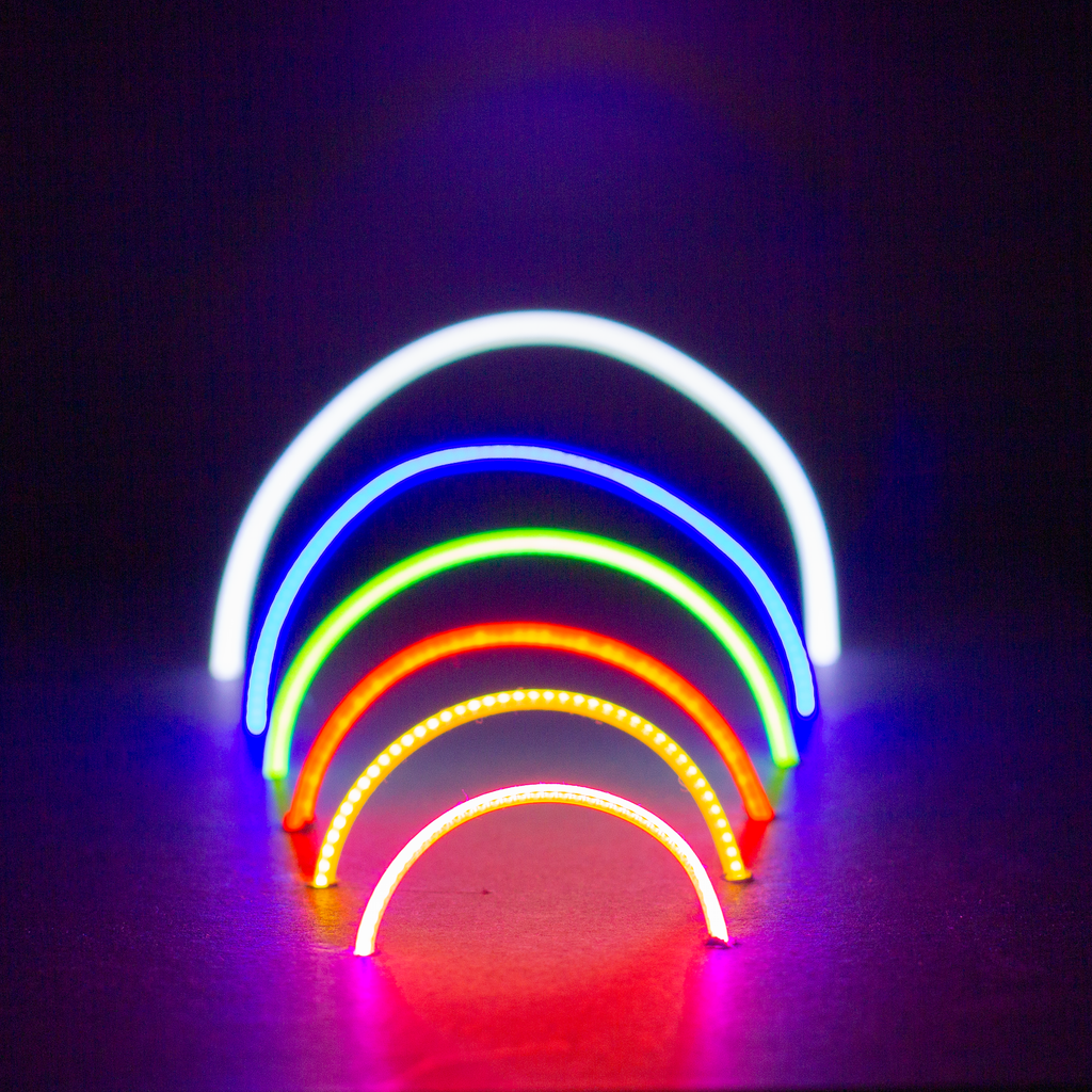 LED Noodles (5 x 300mm) - These bright, flexible LED 'noodles' run off 3V and are great for adding cool cyberpunk light effects to wearables, models and dioramas or for making tiny pretend neon signs.