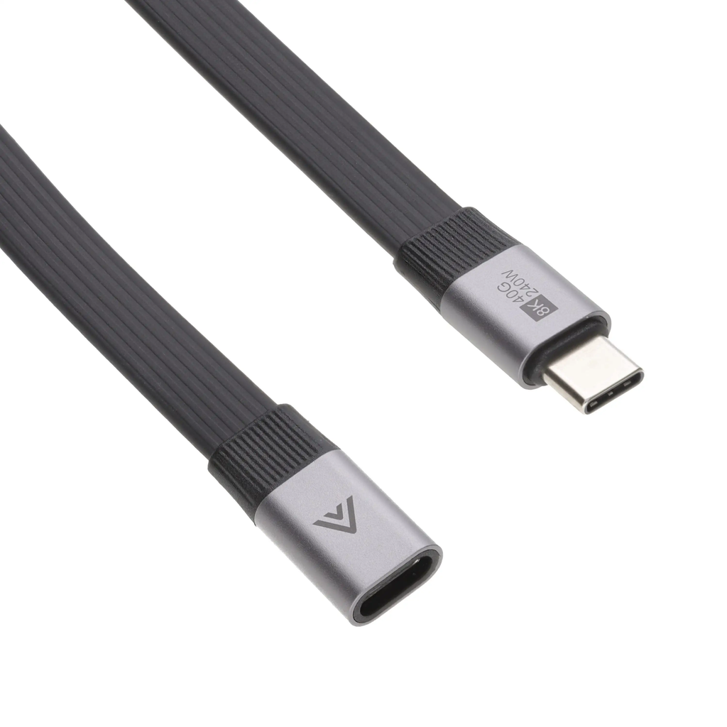 Flat USB-C to USB-C Extension Cable - Quality flat USB-C plug to socket extension cables with metal connectors. Available in 0.2m and 0.5m lengths.