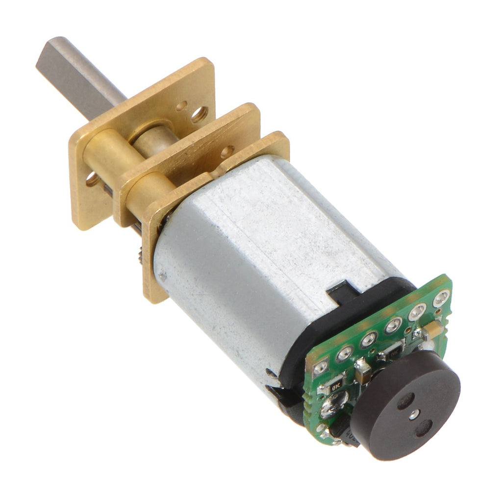 Magnetic Encoder Pair Kit for Micro Metal Gearmotors, 12 CPR, 2.7-18V (HPCB compatible) - Add quadrature encoders to your micro metal gearmotors (extended back shaft version required) with this kit that uses a magnetic disc and hall effect sensors to provide 12 counts per revolution of the motor shaft.