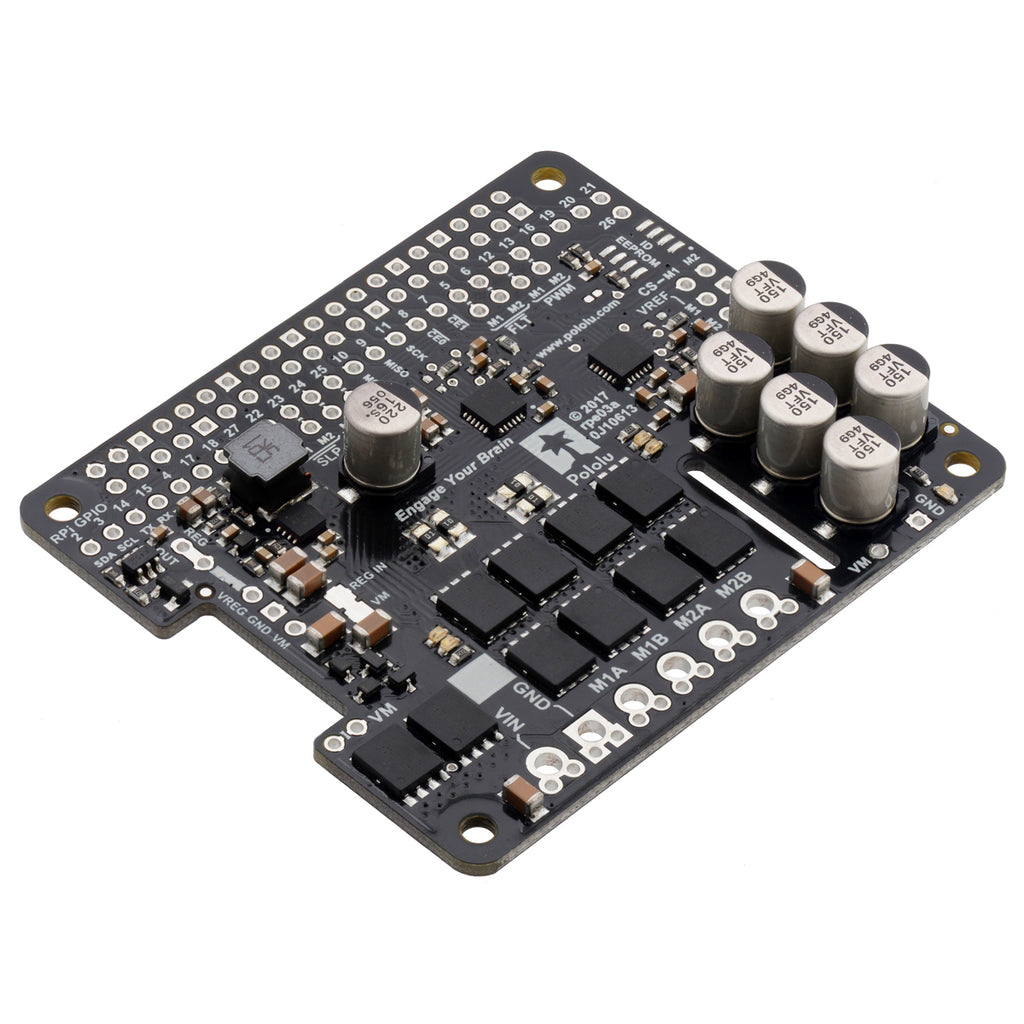 Pololu Dual G2 High-Power Motor Driver for Raspberry Pi - This add-on board makes it easy to control two high-power DC motors with a Raspberry Pi.