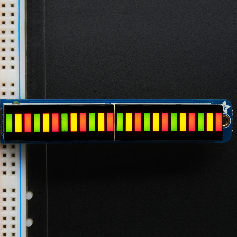 Adafruit Bi-Color (Red/Green) 24-Bar Bargraph w/I2C Backpack Kit - What's better than a single LED? Lots of LEDs! A fun way to make a small linear display is to use two 12-bar Bi-color bar-graphs.