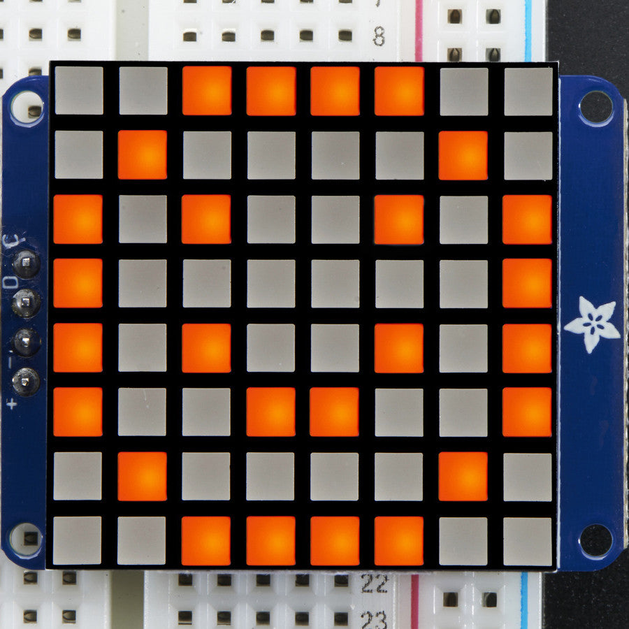 Small 1.2" 8x8 Bright Square LED Matrix + Backpack - This kit comes with everything you need to add a 8x8 square pixel display to your project.