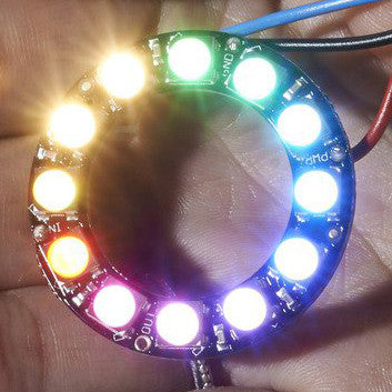 NeoPixel Ring - 12 x 5050 RGBW LEDs w/ Integrated Drivers - What is better than smart RGB LEDs? Smart RGB+White LEDs! These NeoPixel rings now have 4 LEDs in them (red, green, blue and white) for excellent lighting effects. Round and round and round they go!