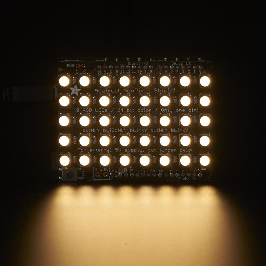 Adafruit NeoPixel Shield - 40 RGBW - Put on your sunglasses before putting this shield onto your 'duino - 40 eye-blistering RGBW LEDs adorn the NeoPixel shield for a blast of configurable color.