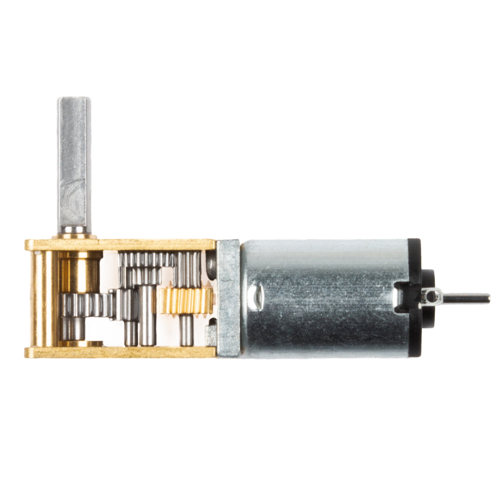 Right Angle Micro Metal Gearmotor - A tiny (but surprisingly powerful) brushed DC motor with a metal gearbox, with the motor mounted perpendicular to the axle. Great for attaching to the sides of buggies or robots!