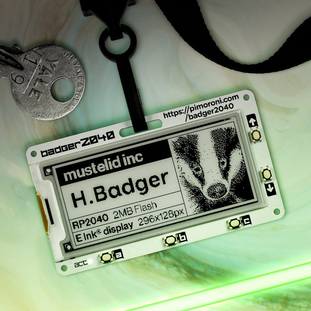 Badger 2040 - A hackable, programmable badge with E Ink® display, powered by Raspberry Pi RP2040.