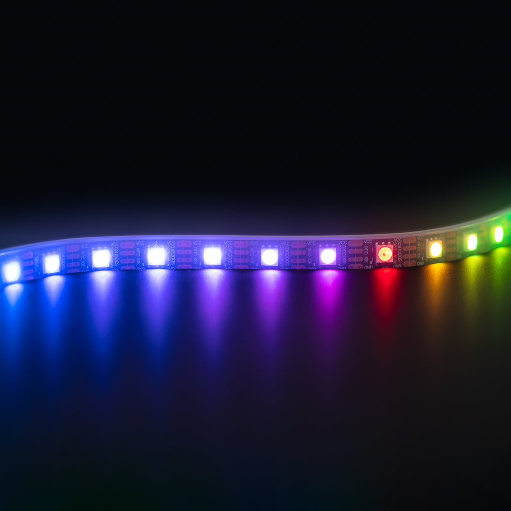Flexible RGB LED Strip (aka DotStar, APA102, SK9822) - These individually-addressable RGB LED strips are great for all sorts of uses: custom desk lighting, music or data visualisation (an LED thermometer?), or art installations. They come in three different pixel-spacings.