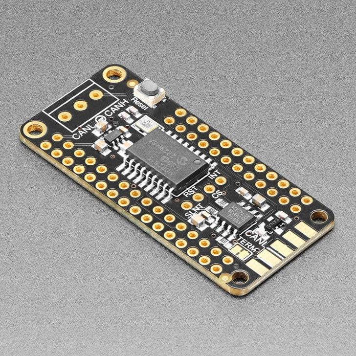 Adafruit CAN Bus FeatherWing - MCP2515 - CAN Bus is a small-scale networking standard, originally designed for cars and, yes, busses, but is now used for many robotics or sensor networks that need better range and addressing than I2C, and don't have the pins or computational ability to talk on Ethernet. CAN is 2 wire differential, which means it's good for long distances and noisy environments.