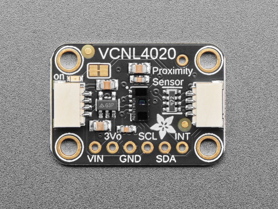 Adafruit VCNL4020 Proximity and Light Sensor - The VCNL4020 is a handy two-in-one sensor, with a proximity sensor that works from 0 to 200mm (about 7.5 inches) and light sensor with range of 0.26 to 16,000 lux.