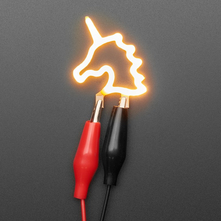 Unicorn LED Filament - This glowy unicorn is made out of COB (chip on board) LEDs, often seen in 'Edison-like' LED bulbs, arranged in different patterns to give a bright, warm lighting effect.