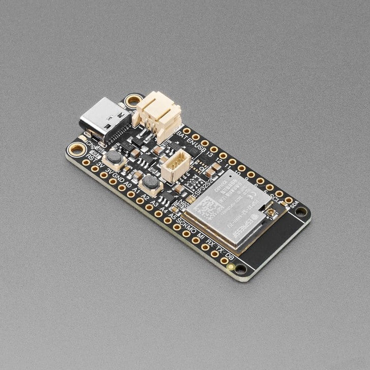 Adafruit ESP32-S2 Feather with w.FL - STEMMA QT / Qwiic - An ESP32-S2 Feather with STEMMA QT connector for attaching I2C devices and a w.FL connector for attaching an external antenna.