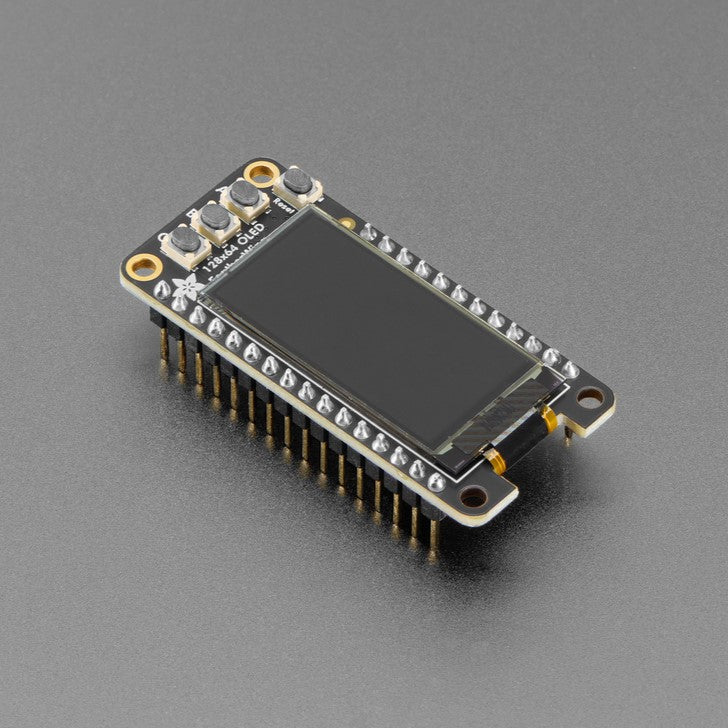 Assembled Adafruit FeatherWing OLED - 128x64 OLED Add-on - STEMMA QT / Qwiic - Add a gorgeous 128x64 monochrome OLED plus 3 user buttons to any Feather main board.
