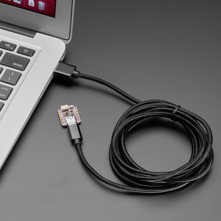 Black Woven USB C to USB A Cable - 2 meters long - This cable is not only super-fashionable, with a woven pattern in classic Adafruit black, it's also made for USB C for modernized breakout boards, Feathers, and more. 