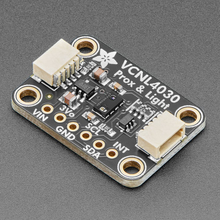 Adafruit VCNL4030 Proximity and Lux Sensor - STEMMA QT / Qwiic - The VCNL4030 is a handy two-in-one sensor, with a proximity sensor that works from 0 to 300mm (about 12 inches) and light sensor with range of 0.004 to 16,768 lux.