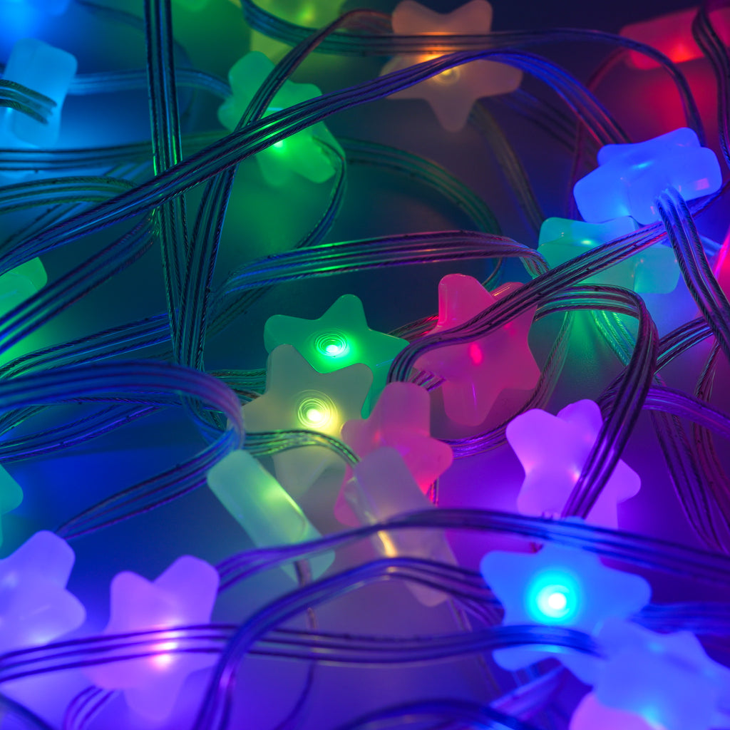 RGB LED Star Wire (10m / 66 stars) - These cute individually-addressable (NeoPixel compatible) RGB LED stars on flexible silvery wire are great for coding up celestial room decor ⭐🌈