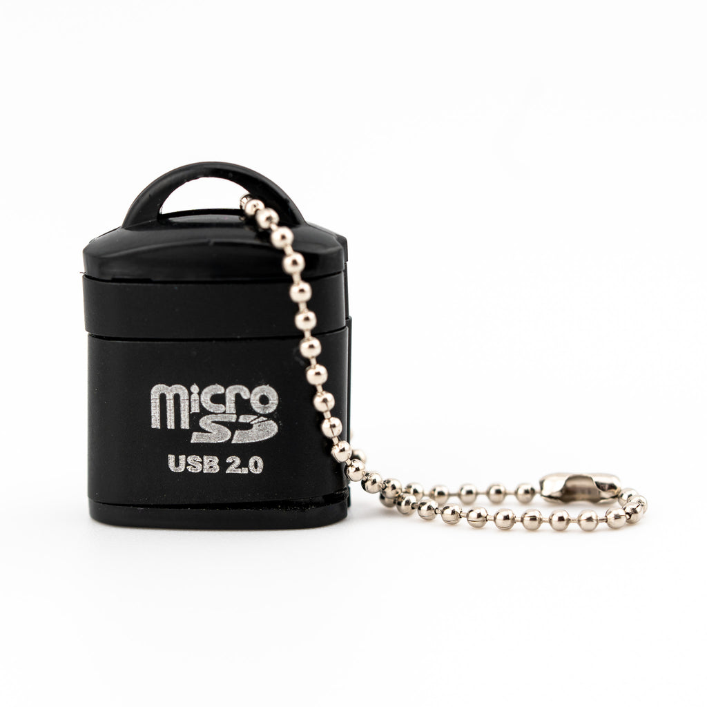 USB 2.0 microSD Card Reader - An ultra-compact microSD reader where the card slots right into the USB-A connector, perfect for keeping on your keyring for data emergencies.
