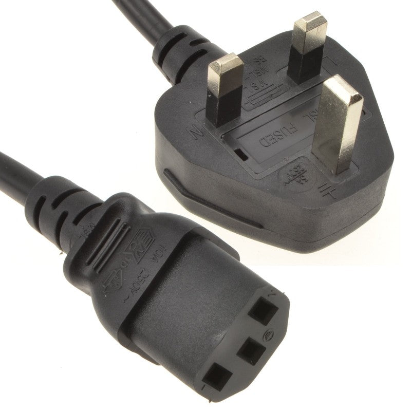5A Fused Mains Power Cable - UK plug - A 5A rated IEC C13 power cable with a UK mains plug.