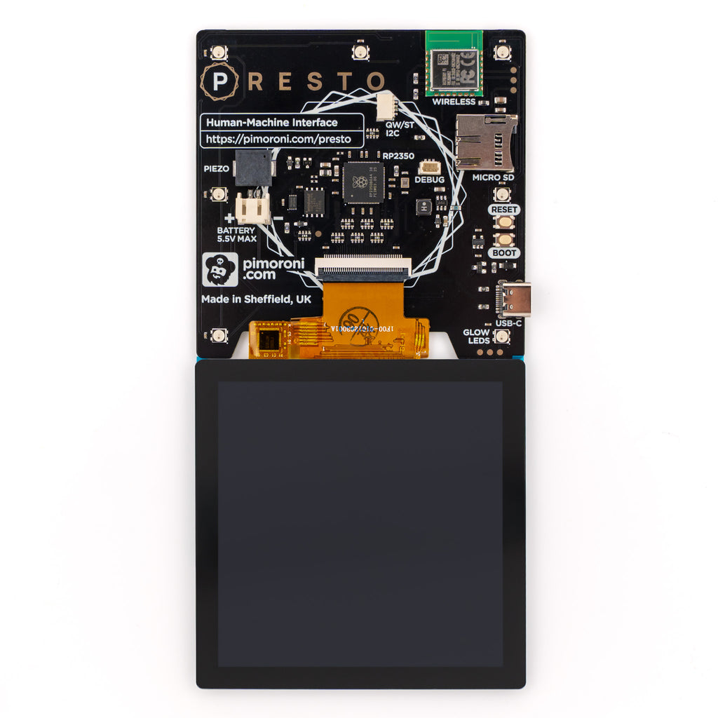 Presto Screen Kit (No Stand) - Your new RP2350-powered, connected desktop companion  - now available without the stand, so you can build it into your own projects.