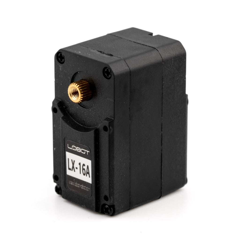 LX-16A 7.4V Metal Gear Serial Servo - These clever serial bus servos can provide a maximum torque of 17kg/cm (at 7.4V) and are designed to be chained and driven in series. They can provide real-time feedback (position, temperature and voltage) to your robot or microcontroller.