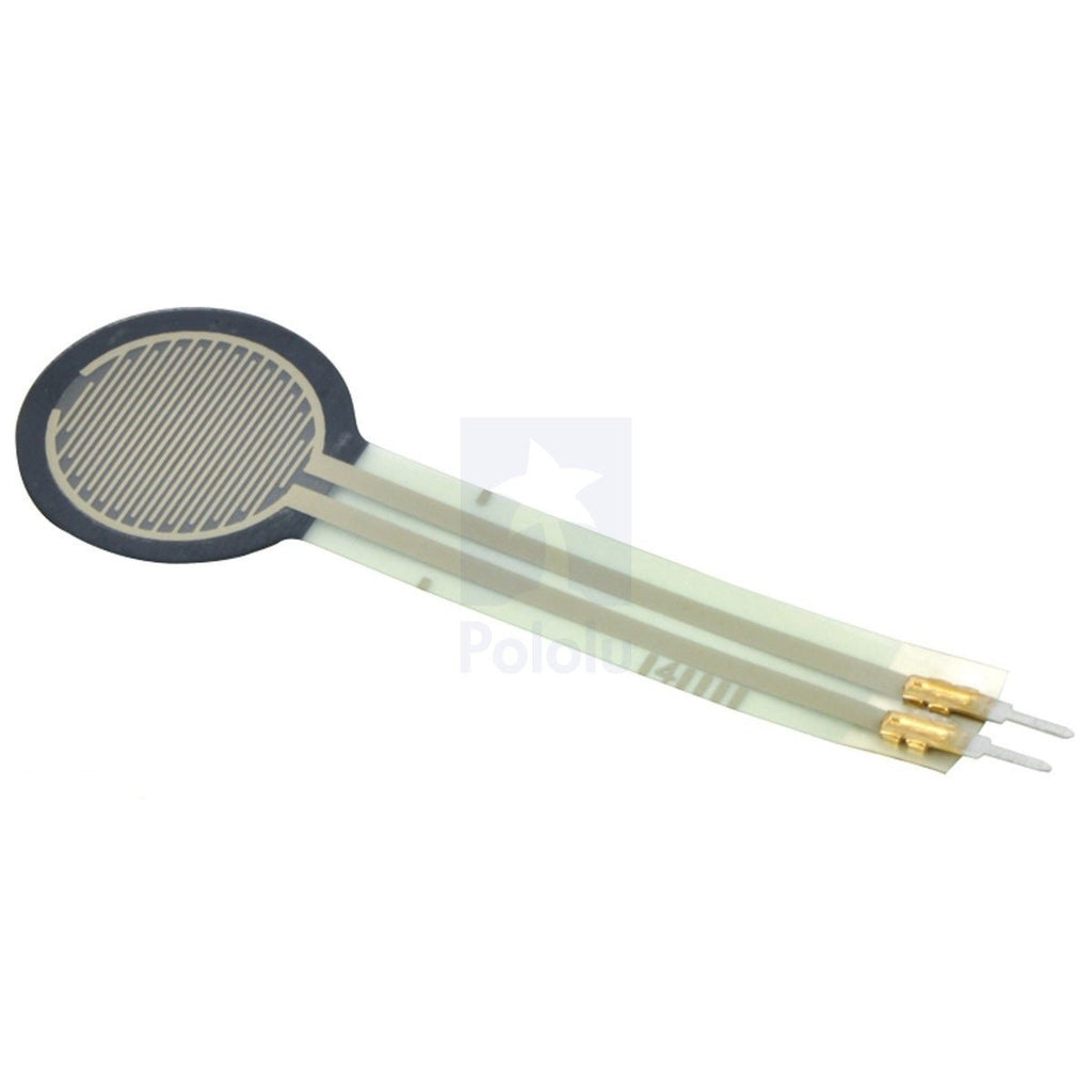 Force-Sensing Resistor: 0.6″-Diameter Circle - This force-sensing resistor (FSR) from Interlink Electronics is a passive component that exhibits a decrease in resistance when there is an increase in the force applied to the 0.58″-diameter (1.5 cm) active area, allowing you to create a sensor that is able to detect force or pressure. With a force sensitivity range of a few grams to a few kilograms, this sensor is optimized for use in human touch control applications