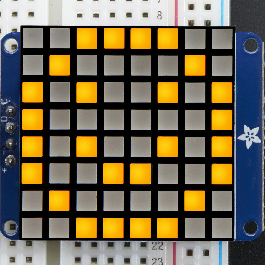 Small 1.2" 8x8 Bright Square LED Matrix + Backpack - This kit comes with everything you need to add a 8x8 square pixel display to your project.
