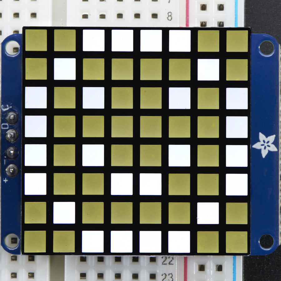 Small 1.2" 8x8 Bright Square LED Matrix + Backpack - This kit comes with everything you need to add a 8x8 square pixel display to your project.