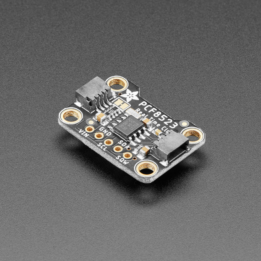 Adafruit PCF8523 Real Time Clock (RTC) Breakout Board - This is a great battery-backed real time clock (RTC) that allows your microcontroller project to keep track of time even if it is reprogrammed, or if the power is lost. Perfect for data-logging, clock-building, time stamping, timers, and alarms, etc. Equipped with PCF8523 RTC - it can run from 3.3V or 5V power &amp; logic!