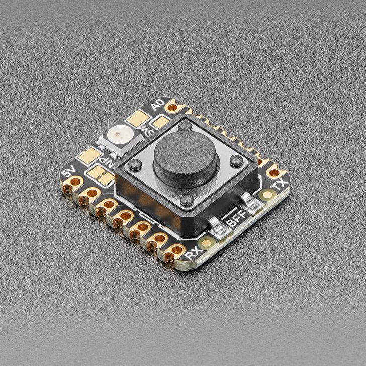 Adafruit IoT Button with NeoPixel BFF Add-On for QT Py and Xiao - QT Py boards are a great way to make very small microcontroller projects that pack a ton of power - and now we have a way for you to quickly add a chunky 12mm tactile button with a NeoPixel. It's an excellent way to create simple 'IoT Button' type projects with basic interactivity.