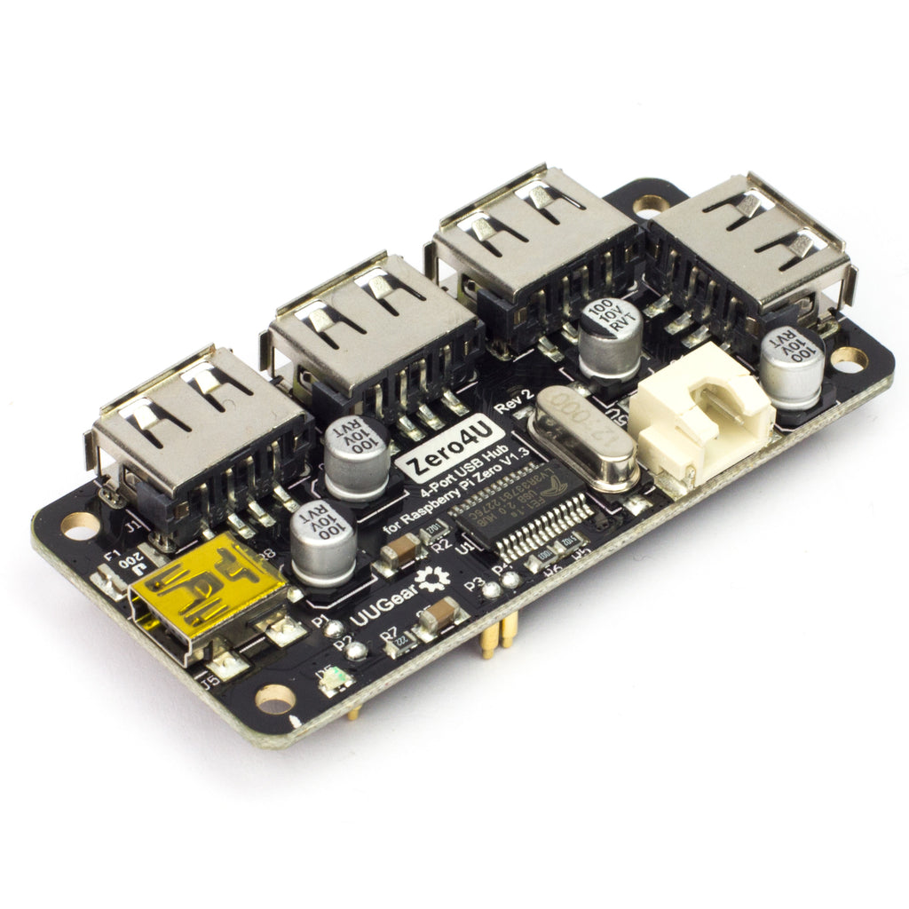 Zero4U - This is a 4-port USB 2.0 hub for Raspberry Pi Zero, and it can be mounted to Raspberry Pi Zero back-to-back.
