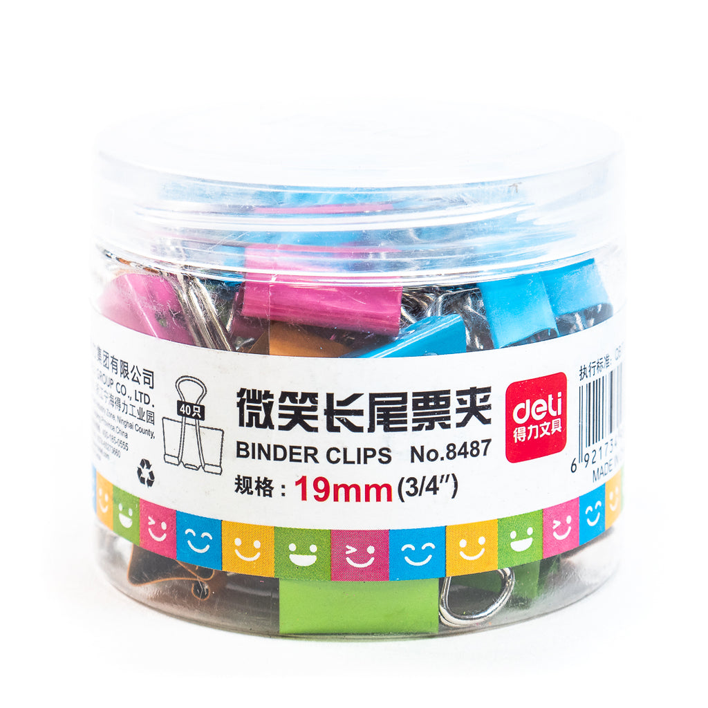 Emoji Binder Clips (tub of 40) - These fun and colourful binder clips are perfect for holding coin cell batteries into copper-tape-and-card circuits, for general crafting, or just to brighten up your bundles of paperwork. They come in a handy storage tub with 40 clips in a mix of pink, orange, green, and blue. 