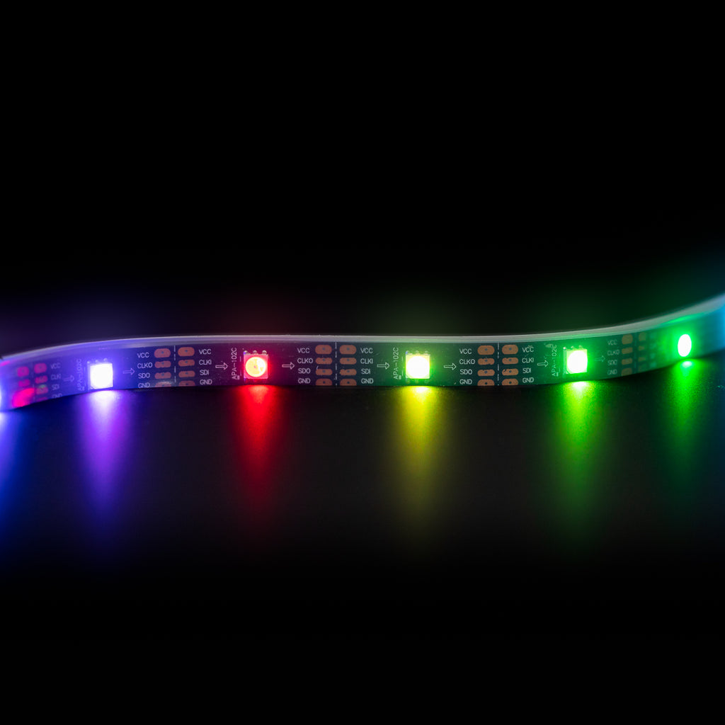 Flexible RGB LED Strip (aka DotStar, APA102, SK9822) - These individually-addressable RGB LED strips are great for all sorts of uses: custom desk lighting, music or data visualisation (an LED thermometer?), or art installations. They come in three different pixel-spacings.