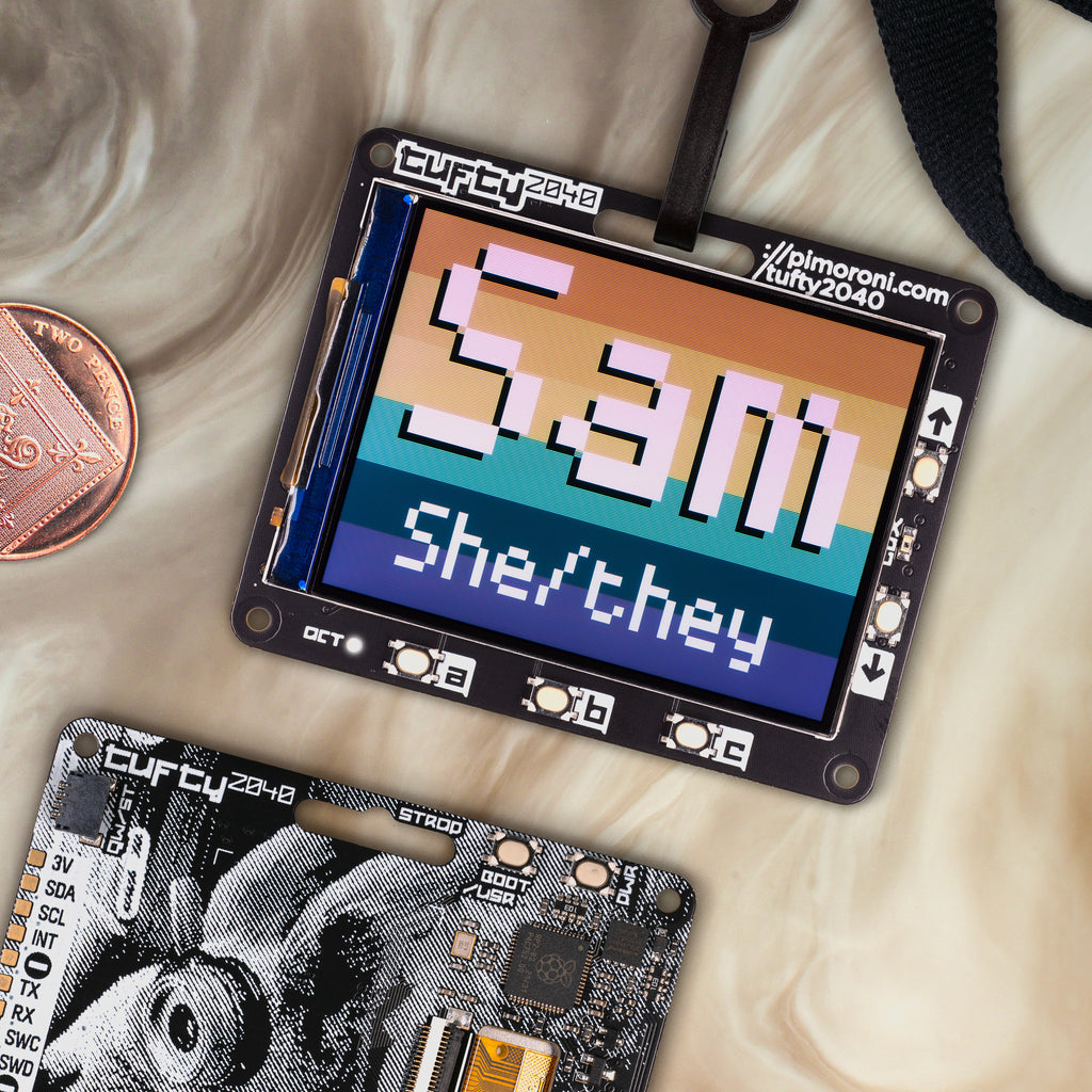 Tufty 2040 - LCD Badge/Display - A hackable, programmable badge with 2.4" (320 x 240) TFT LCD colour display, powered by Raspberry Pi RP2040.